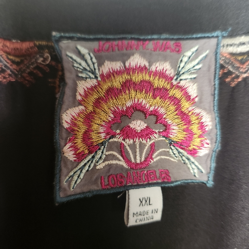 Johnny Was Black Velvet Blouse with Multicolor Embroidery - Picture 3 of 5